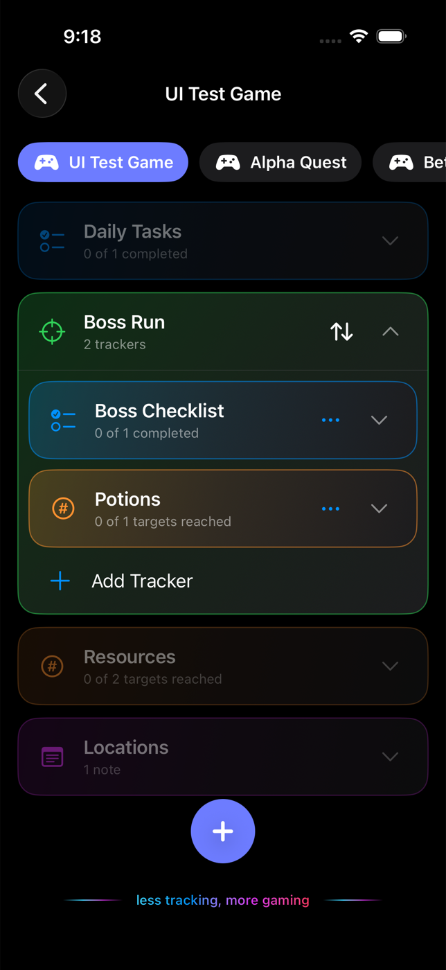 Expanded goal containing a task list and counter trackers